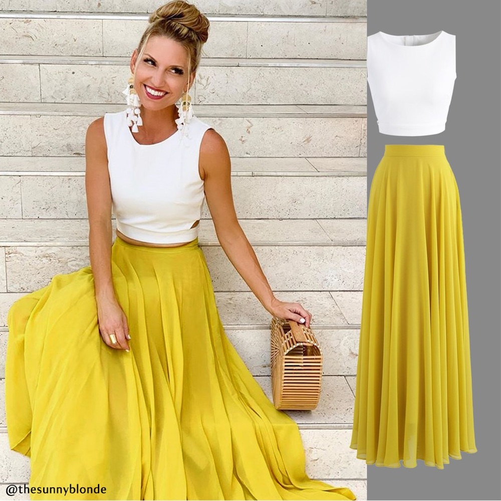 CHICWISH TIMELESS FAVORITE CHIFFON MAXI SKIRT IN MUSTARD